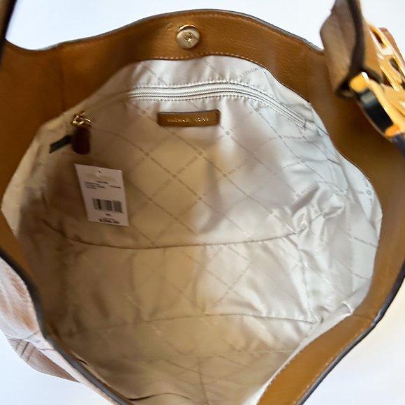 Michael Kors Fulton Large Shoulder Hobo Pebbled Leather Bag Brown - Picture 6 of 9